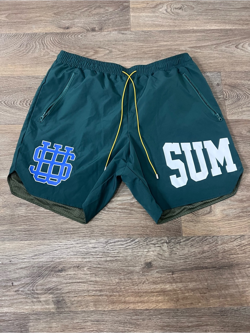 SUM Athletic Men's Shorts in Dark Teal with Yellow Drawstring/A386